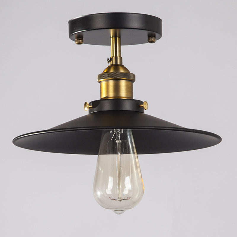 Single Light Retro Industrial Style Mini Ceiling Light with Black Metal Saucer Shade Hallway Aisle Suspension Lighting Fixture