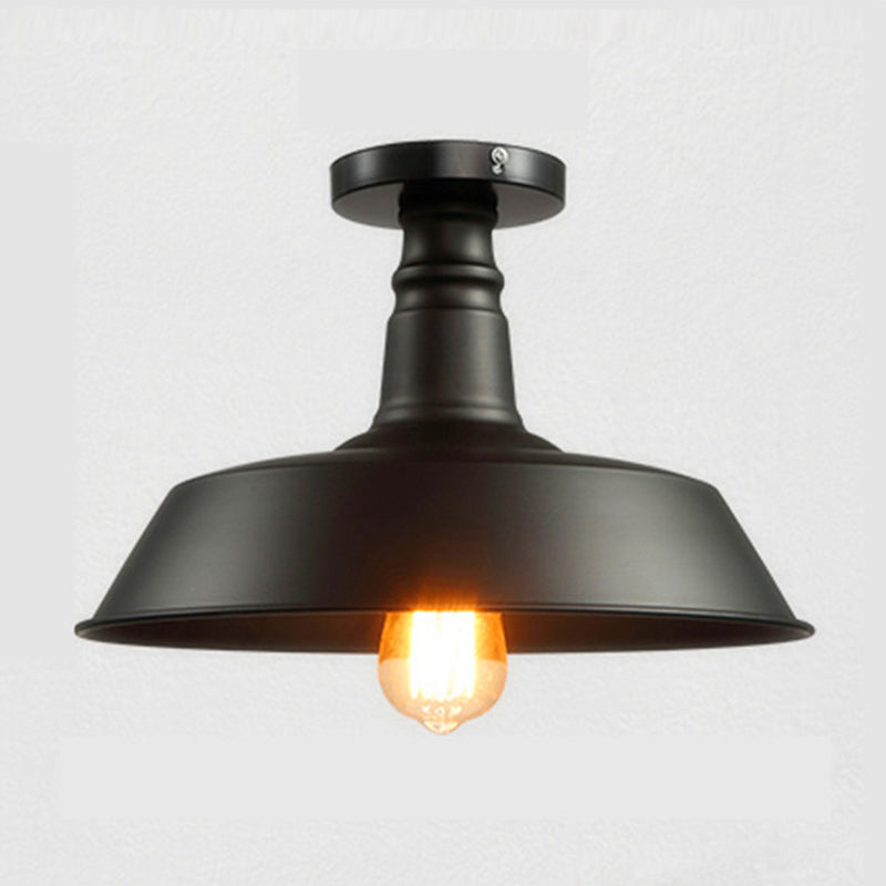 Pot Lid Shaped Industrial Style Ceiling Pendant Light Single Bulb Wrought Iron Lighting Fixture for Hallway Entrance