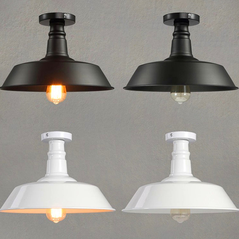 Pot Lid Shaped Industrial Style Ceiling Pendant Light Single Bulb Wrought Iron Lighting Fixture for Hallway Entrance