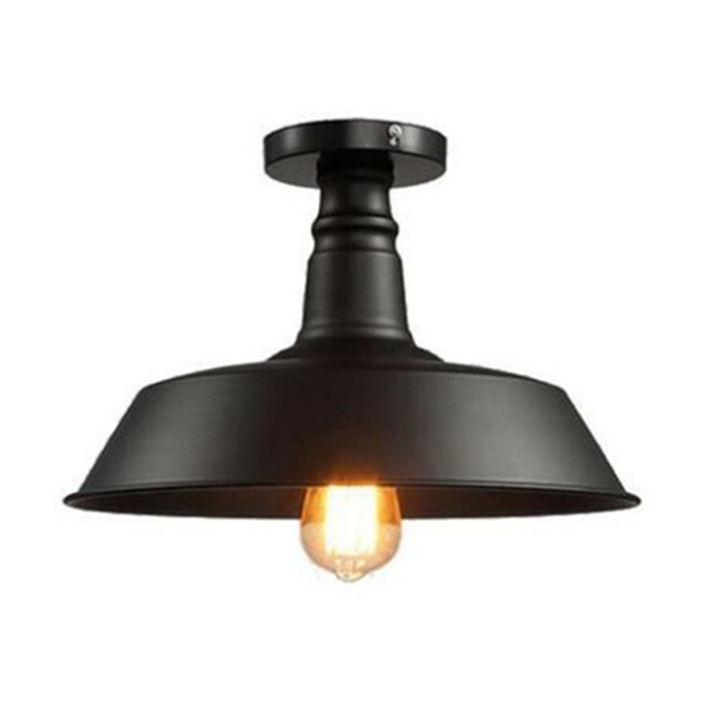 Pot Lid Shaped Industrial Style Ceiling Pendant Light Single Bulb Wrought Iron Lighting Fixture for Hallway Entrance