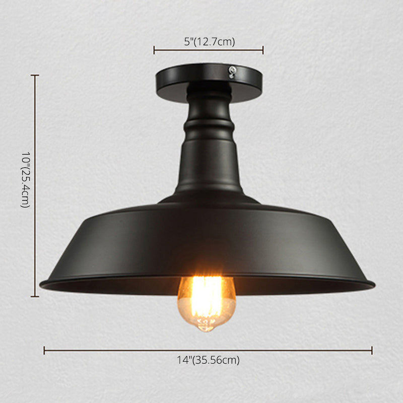 Pot Lid Shaped Industrial Style Ceiling Pendant Light Single Bulb Wrought Iron Lighting Fixture for Hallway Entrance