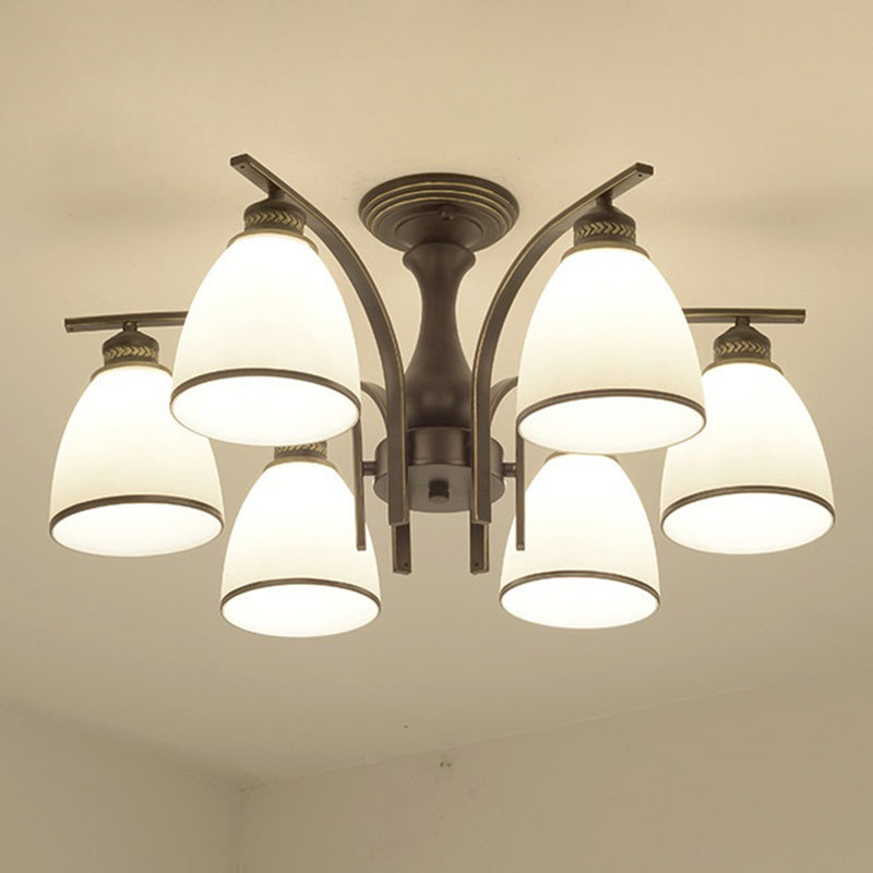 Dome Glass Semi Flush Mount Light armatuur Traditionele slaapkamer plafondbevestiging kroonluchter in zwart