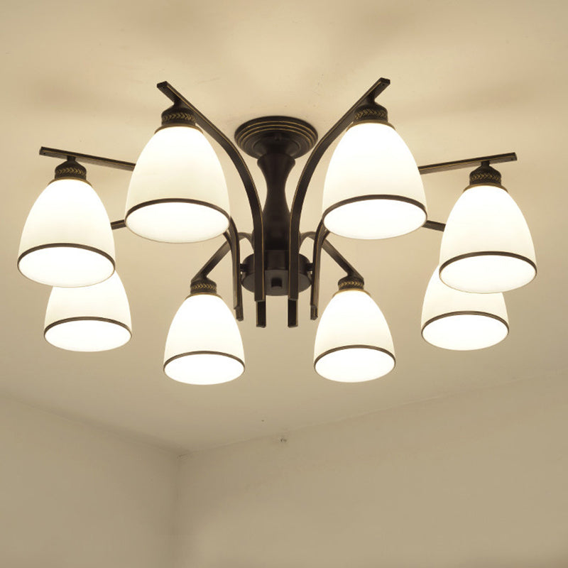 Dome Glass Semi Flush Mount Light armatuur Traditionele slaapkamer plafondbevestiging kroonluchter in zwart