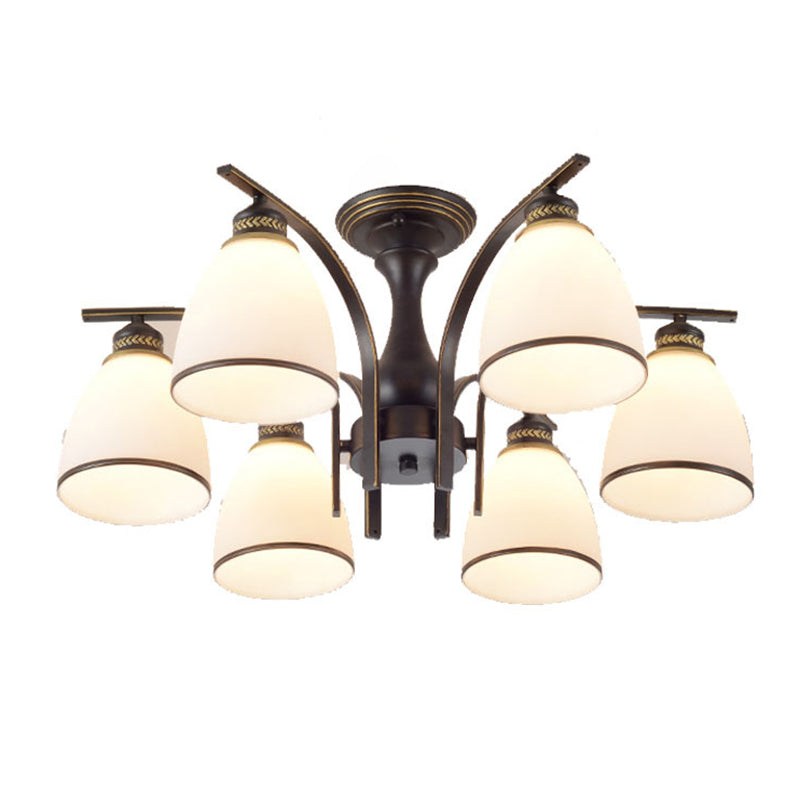 Dome Glass Semi Flush Mount Light Fixture Traditional Bedroom Ceiling Mount Chandelier in Black