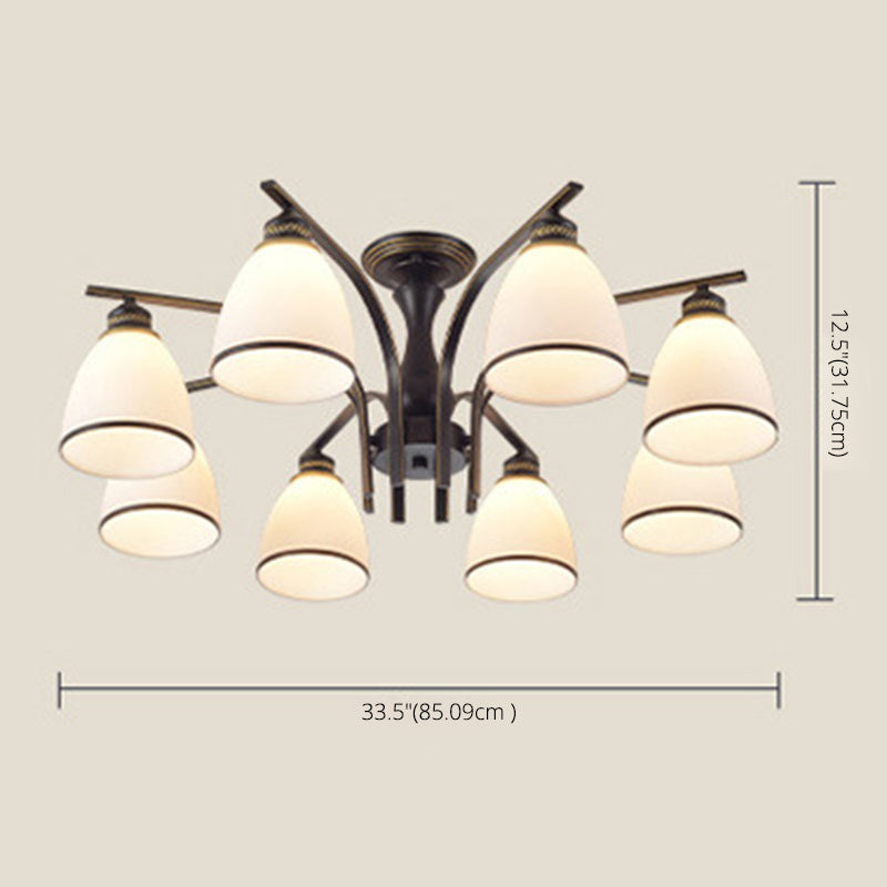 Dome Glass Semi Flush Mount Light armatuur Traditionele slaapkamer plafondbevestiging kroonluchter in zwart