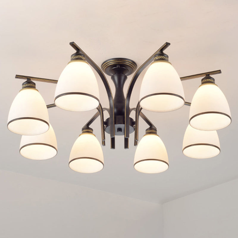 Dome Glass Semi Flush Mount Light armatuur Traditionele slaapkamer plafondbevestiging kroonluchter in zwart