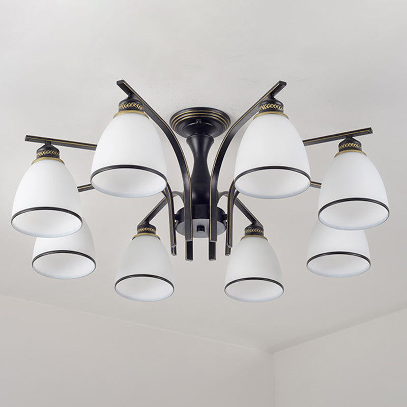 Dome Glass Semi Flush Mount Light armatuur Traditionele slaapkamer plafondbevestiging kroonluchter in zwart