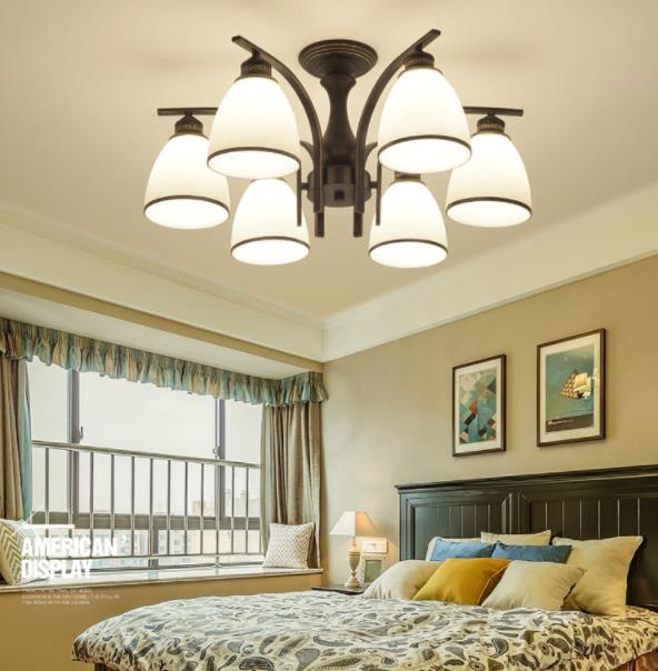 Dome Glass Semi Flush Mount Light Fixture Traditional Bedroom Ceiling Mount Chandelier in Black