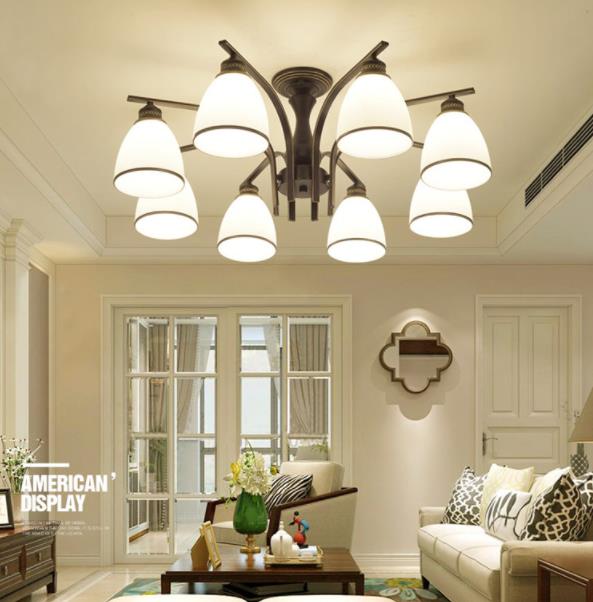 Dome Glass Semi Flush Mount Light Fixture Traditional Bedroom Ceiling Mount Chandelier in Black