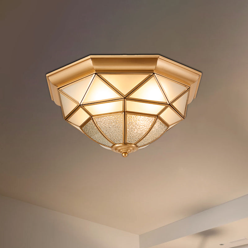 14"/18" W Prism Restaurant Flush Mount Light Colonial Blown Opal Glass 3/4 Bulbs Brass Close to Ceiling Lamp