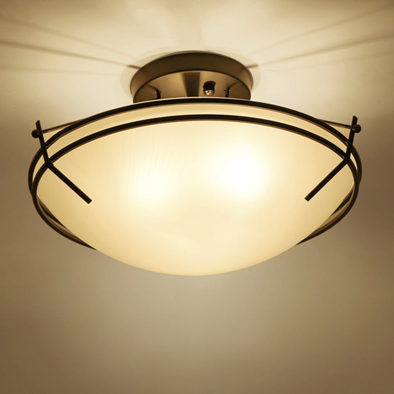 Semi Flush Mount Light Traditional Bedroom Semi-Flush Mount Ceiling Light with Bowl Glass Shade in Cream