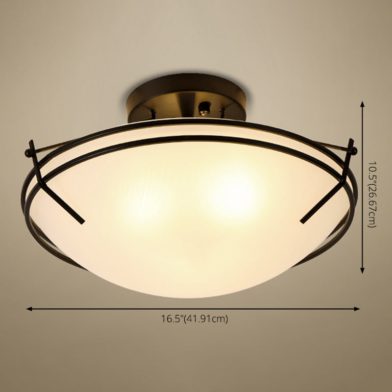 Semi Flush Mount Light Traditional Bedroom Semi-Flush Mount Ceiling Light with Bowl Glass Shade in Cream