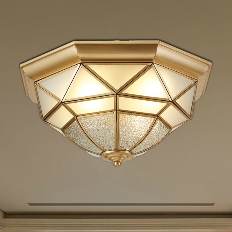 14 "/18" W Prism Restaurant Flush Mount Light Colonial Blown Opal Glass 3/4 Bulbs Brass Close to Ceiling Lamp