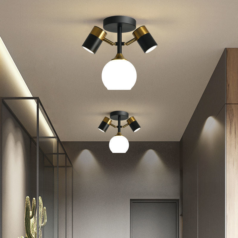 Modern Style Shaded Ceiling Lamp Metallic Hallway Semi Flush Mount Light in Black-Gold