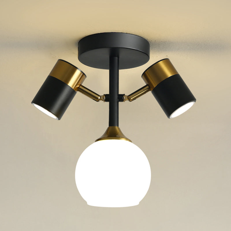 Modern Style Shaded Ceiling Lamp Metallic Hallway Semi Flush Mount Light in Black-Gold