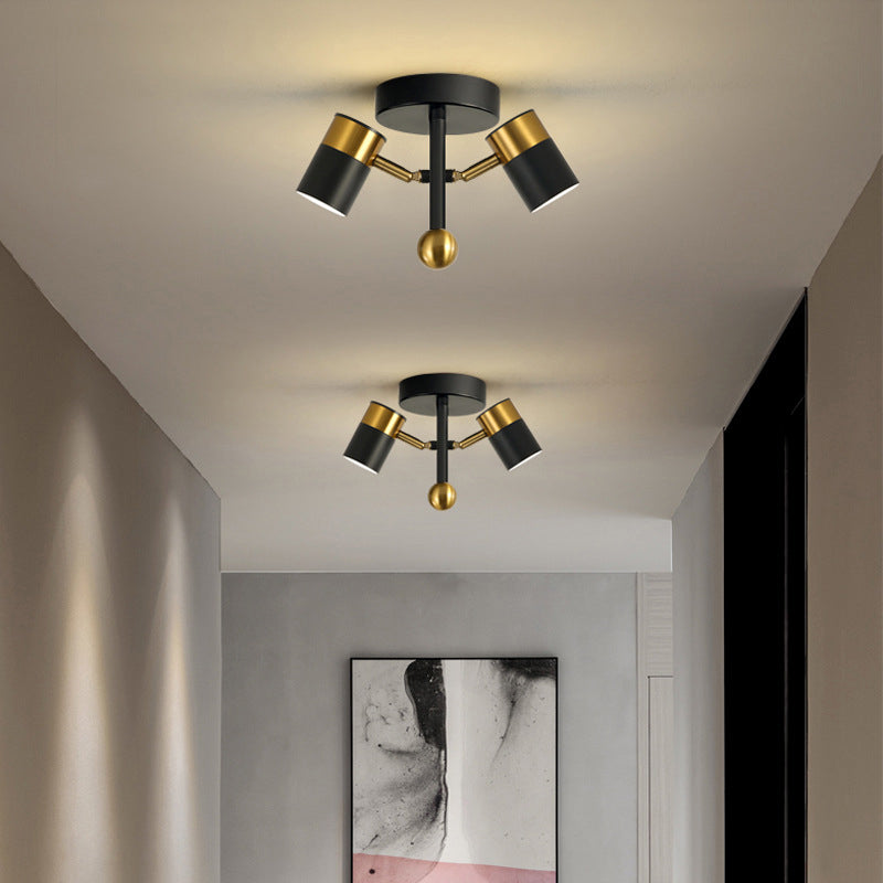 Modern Style Shaded Ceiling Lamp Metallic Hallway Semi Flush Mount Light in Black-Gold