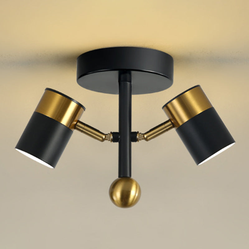 Modern Style Shaded Ceiling Lamp Metallic Hallway Semi Flush Mount Light in Black-Gold