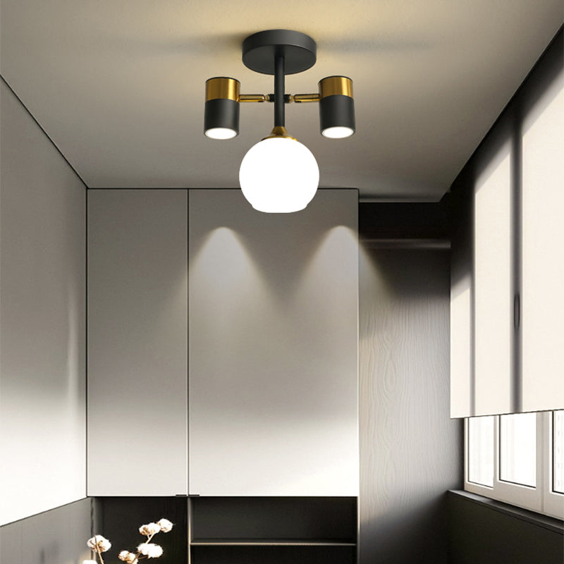 Modern Style Shaded Ceiling Lamp Metallic Hallway Semi Flush Mount Light in Black-Gold