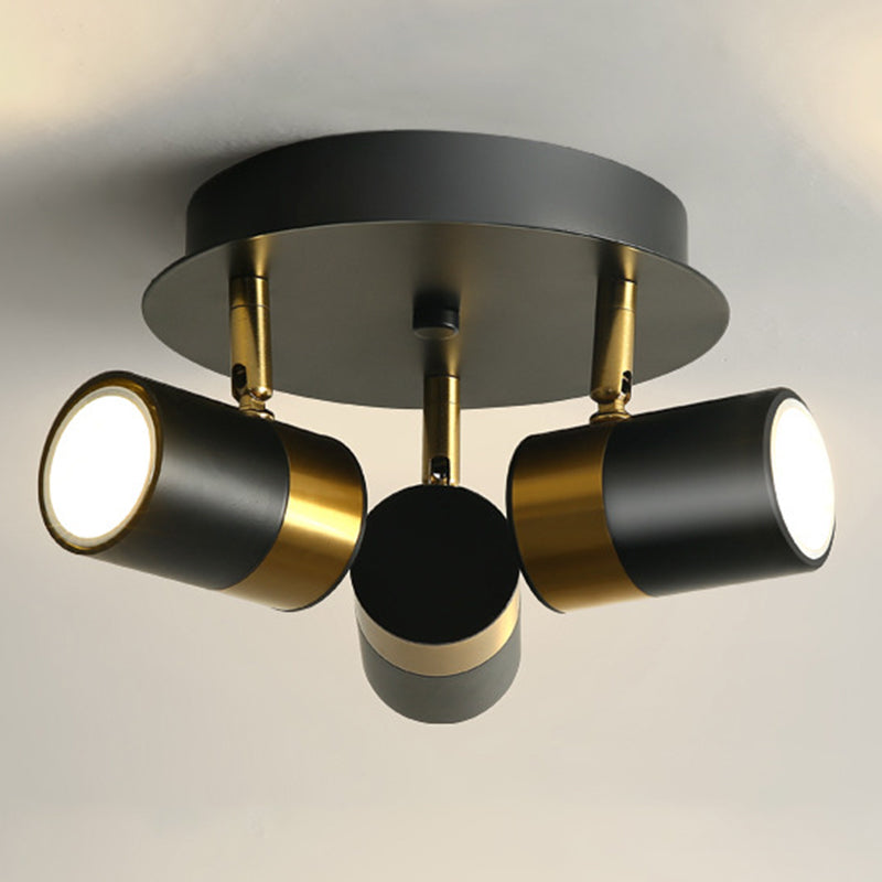 Modern Style Shaded Ceiling Lamp Metallic Hallway Semi Flush Mount Light in Black-Gold