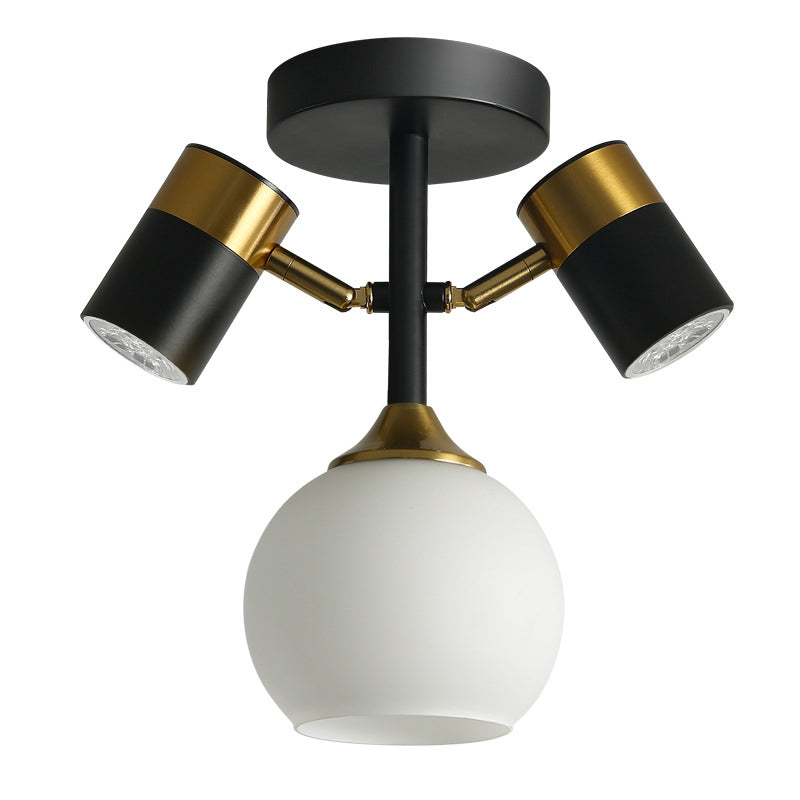 Modern Style Shaded Ceiling Lamp Metallic Hallway Semi Flush Mount Light in Black-Gold