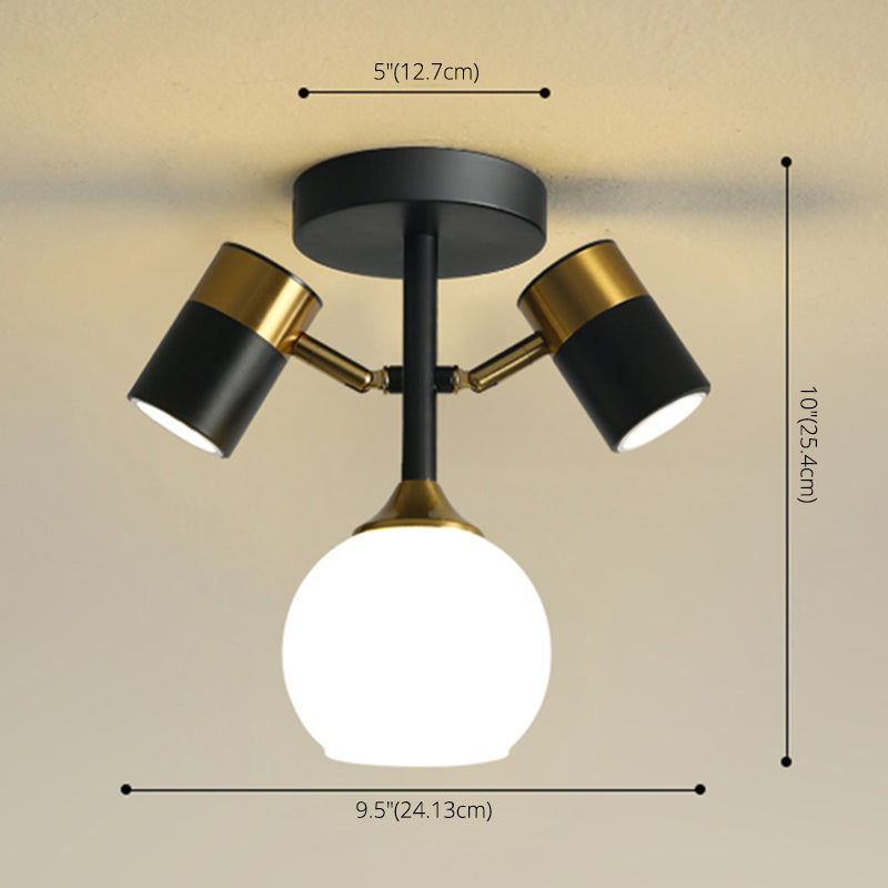 Modern Style Shaded Ceiling Lamp Metallic Hallway Semi Flush Mount Light in Black-Gold