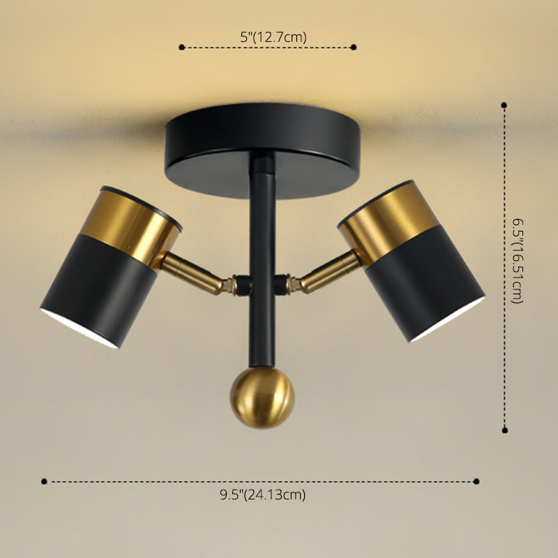 Modern Style Shaded Ceiling Lamp Metallic Hallway Semi Flush Mount Light in Black-Gold