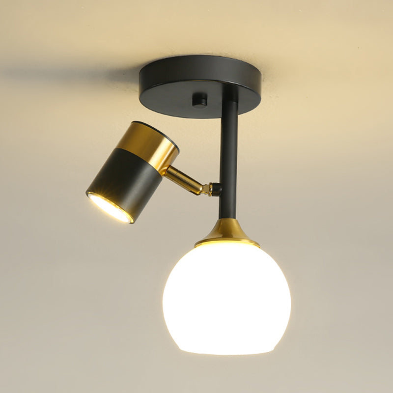 Lámpara de techo sombreada de estilo moderno Pasillo metálico Metálico Semi Flush Light in Black-Gold