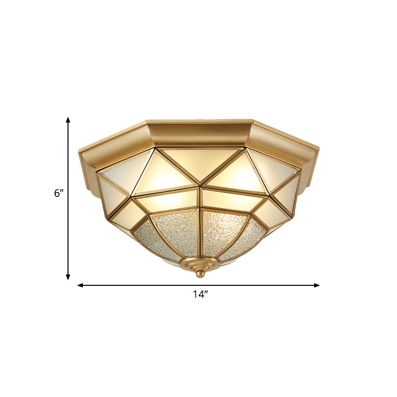 14 "/18" W Prism Restaurant Inbouwlicht Koloniaal geblazen opaalglas 3/4 lampen Messing Dicht bij plafondlamp