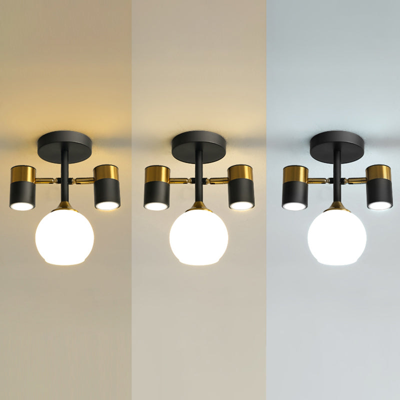 Moderne stijl gearceerde plafondlamp metallic gang semi-flush mount licht in zwart-goud