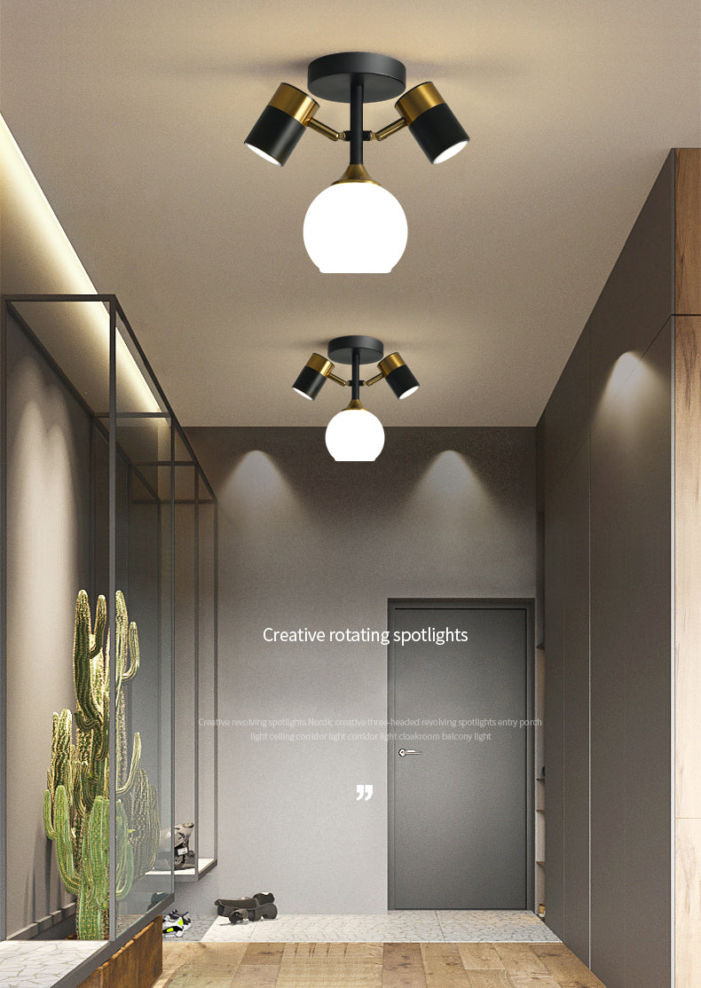 Modern Style Shaded Ceiling Lamp Metallic Hallway Semi Flush Mount Light in Black-Gold