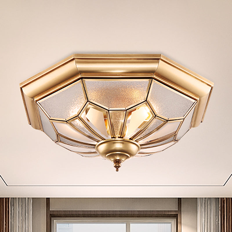 3 Bulbi Bowl Massimale Monte Coloniale Brass Seeded Glass Flush Light Fixture per Bedroom