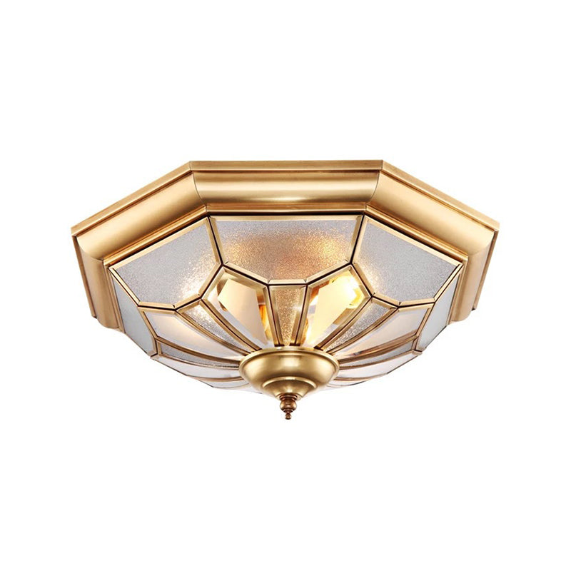 3 Bulbs Bowl Ceiling Mount Colonial Brass Seeded Glass Flush Light Fixture for Bedroom