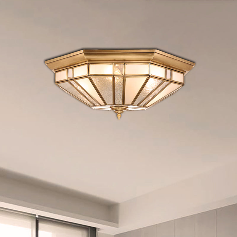 4/6 Bulbs Geometric Ceiling Mount Colonial Brass Beveled Glass Flush Light Fixture for Bedroom, 19.5"/23.5" W