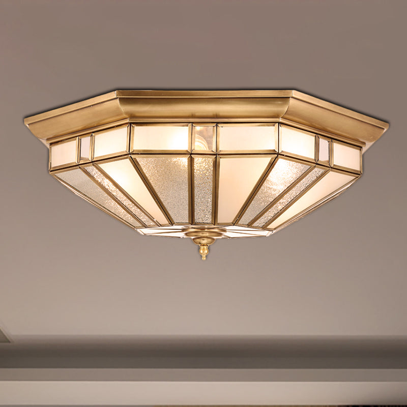 4/6 Bulbi Tetto Geometrico Montaggio Coloniale Brass Bevuta Vetro Flush Light Fixture per Bedroom, 19,5 "/23.5" W