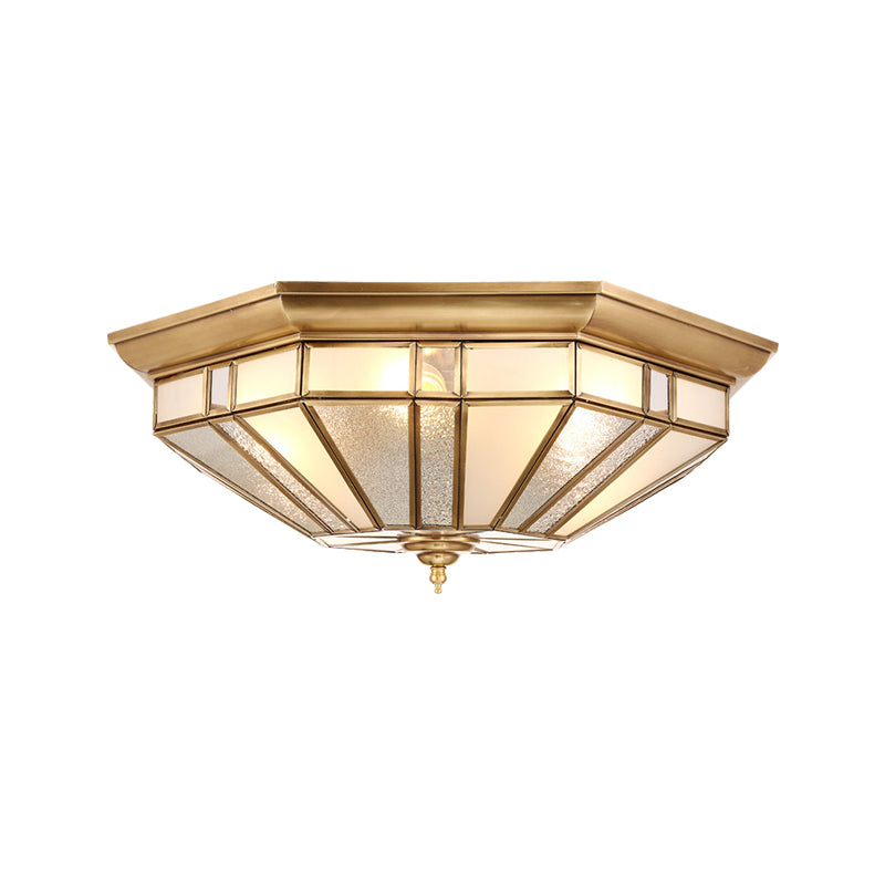 4/6 Bulbs Geometric Ceiling Mount Colonial Brass Beveled Glass Flush Light Fixture for Bedroom, 19.5"/23.5" W