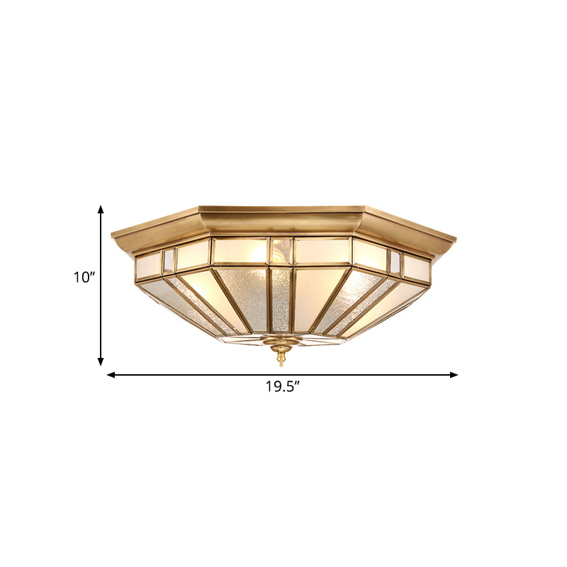 4/6 Bulbs Geometrische Plafondmontage Koloniale Messing Afgeschuin Glas Flush Lamp voor Slaapkamer, 19.5"/23.5" W