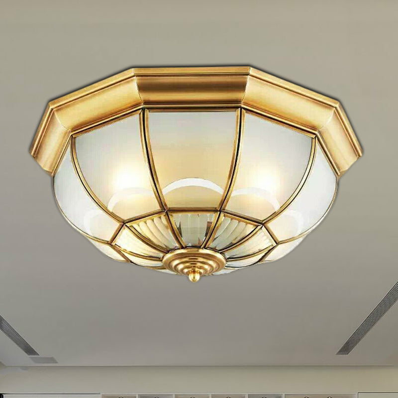 Frosted Glass Brass Ceiling Flush Dome 3/4/6 Heads Colonialist Flush Mount Lamp for Bedroom, 14"/18"/23.5" W