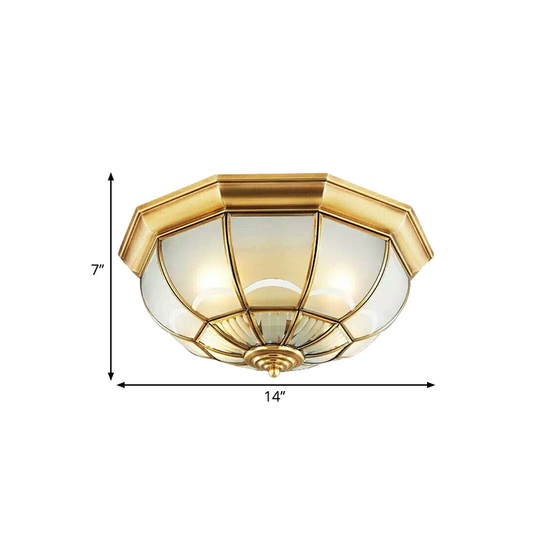 Frosted Glass Brass Ceiling Flush Dome 3/4/6 Heads Colonialist Flush Mount Lamp for Bedroom, 14"/18"/23.5" W