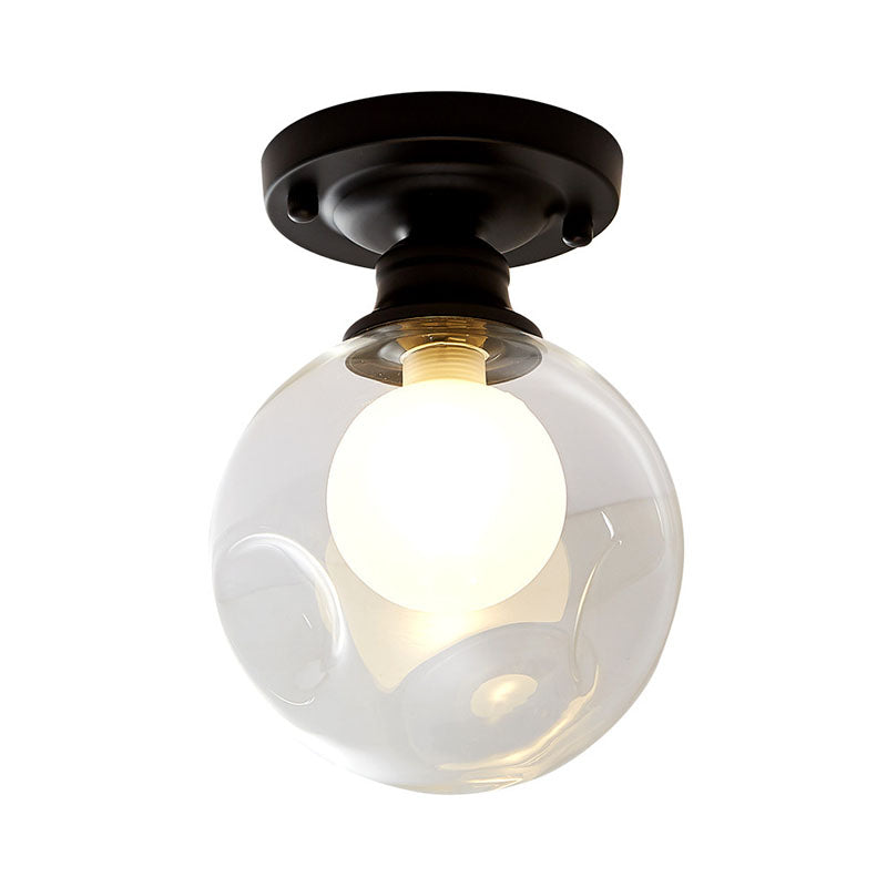 Round Aisle Semi Flush Ceiling Light Glass Modern Ceiling Mounted Fixture in Black