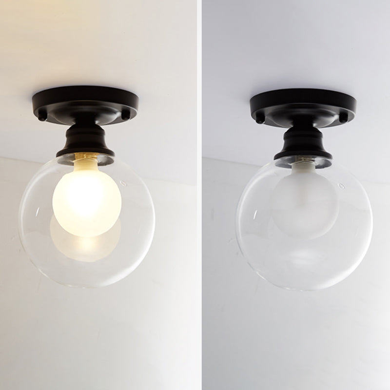 Round Aisle Semi Flush Ceiling Light Glass Modern Ceiling Mounted Fixture in Black