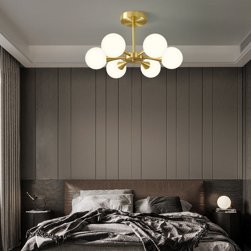 Global Semi Flush Ceiling Light Minimalist Opal Glass Bedroom Flush Light in Brass