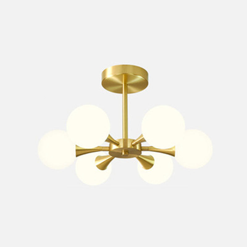 Global Semi Flush Ceiling Light Minimalist Opal Glass Bedroom Flush Light in Brass