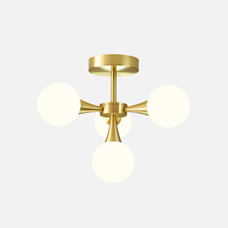 Global Semi Flush Ceiling Light Minimalist Opal Glass Bedroom Flush Light in Brass