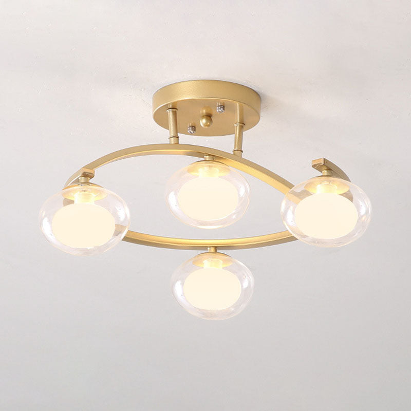 Double Glass Ball Ceiling Mounted Chandelier Minimalist Semi Flush Light for Bedroom