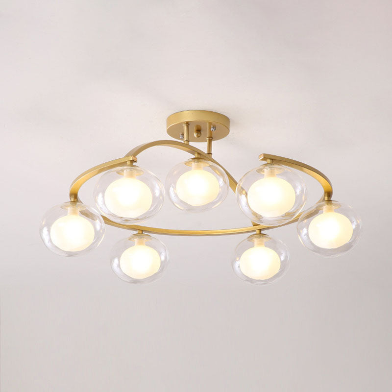 Double Glass Ball Ceiling Mounted Chandelier Minimalist Semi Flush Light for Bedroom