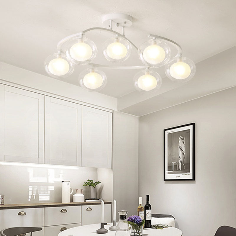 Double Glass Ball Ceiling Mounted Chandelier Minimalist Semi Flush Light for Bedroom