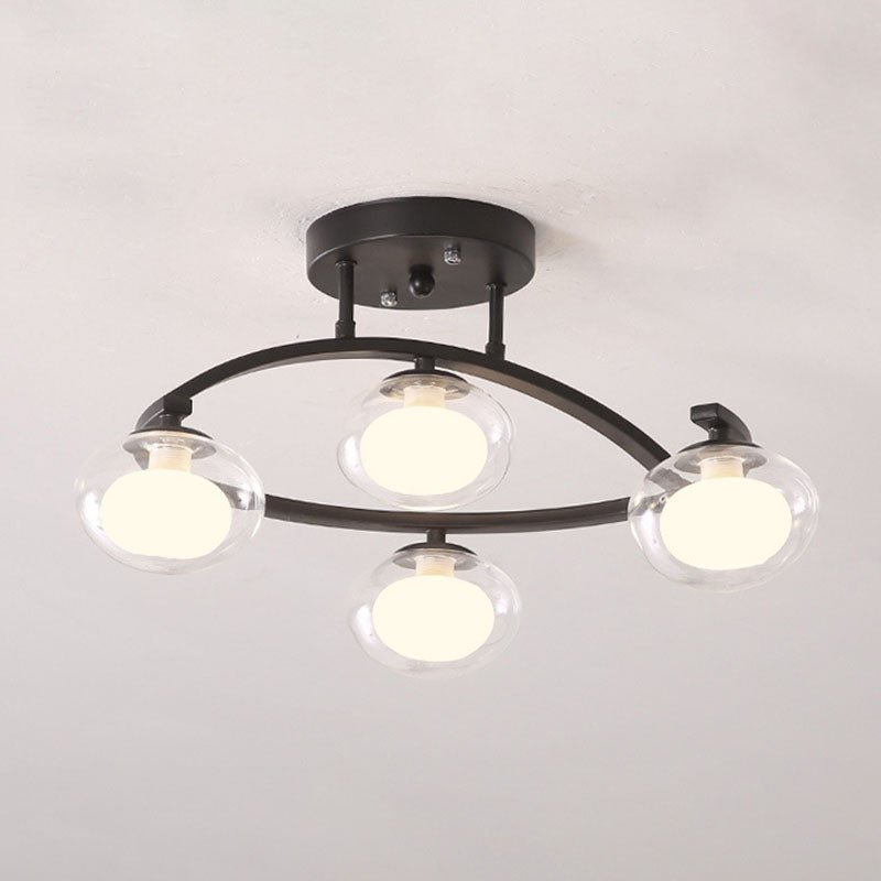 Double Glass Ball Ceiling Mounted Chandelier Minimalist Semi Flush Light for Bedroom