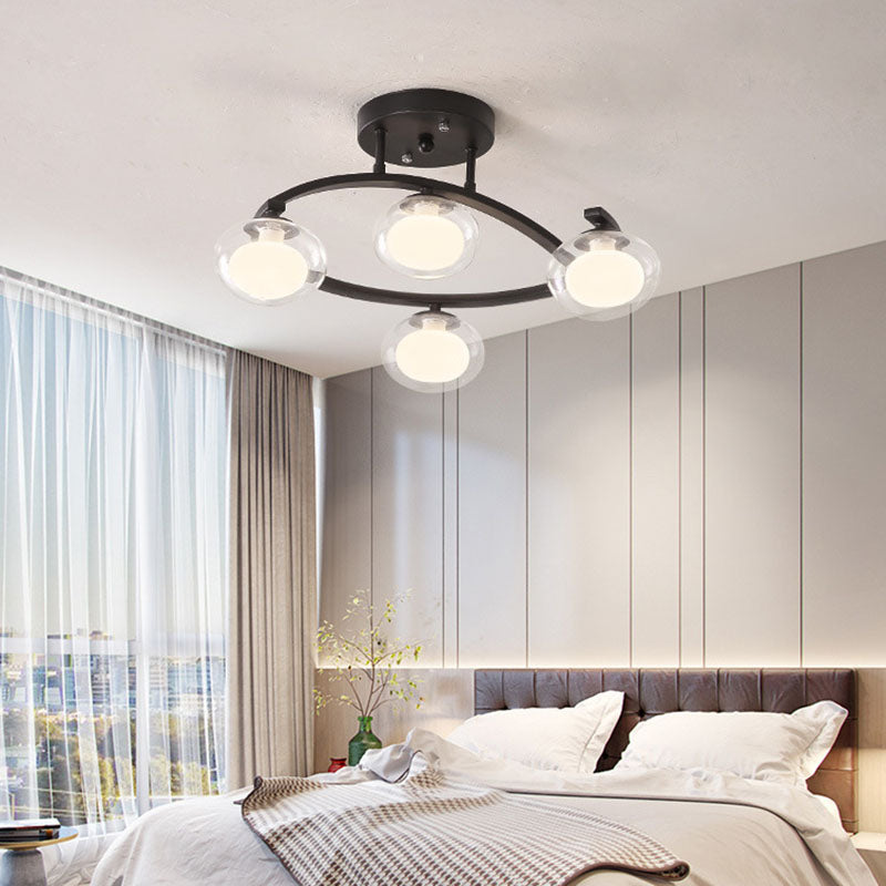 Double Glass Ball Ceiling Mounted Chandelier Minimalist Semi Flush Light for Bedroom