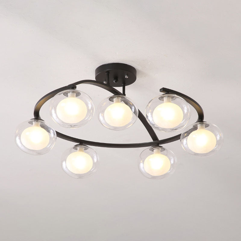 Double Glass Ball Ceiling Mounted Chandelier Minimalist Semi Flush Light for Bedroom