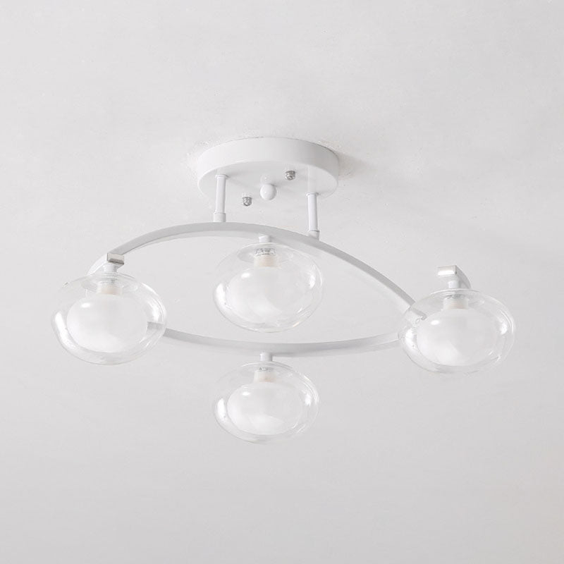 Double Glass Ball Ceiling Mounted Chandelier Minimalist Semi Flush Light for Bedroom